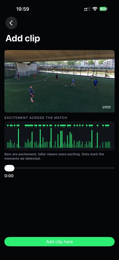 The excitement timeline with peaks marking detected moments